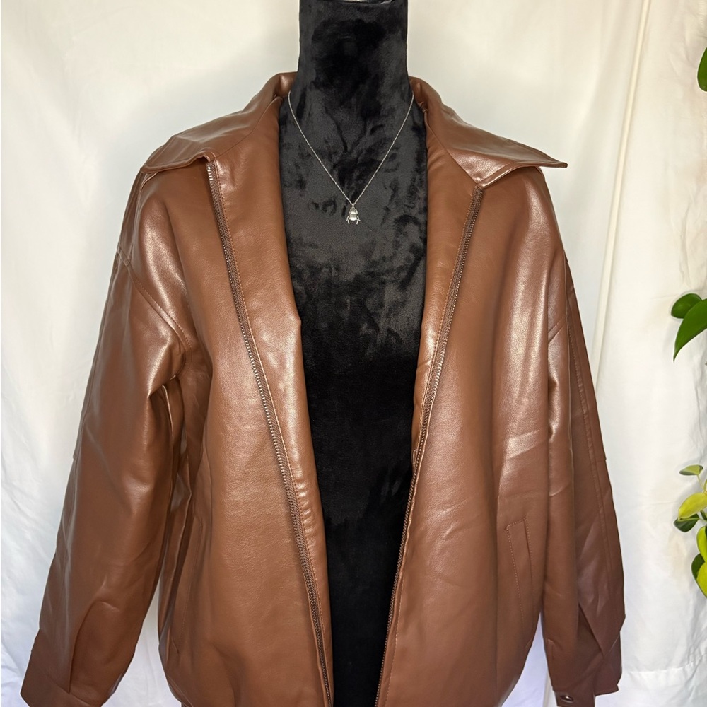 Brown Faux Leather Jacket